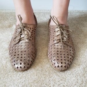 Seychelles Gold Lace up Flats